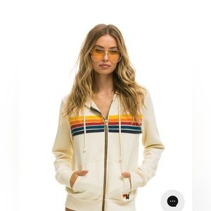Aviator Nation 5 STRIPE ZIP UP HOODIE - VINTAGE WHITE